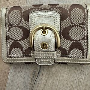 Coach Brown and Gold Signature Wallet